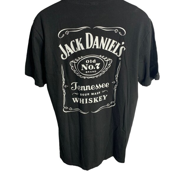 Jack Daniels Whiskey Crewneck T Shirt L Black Graphic Double Sided Short Sleeve - Picture 1 of 6
